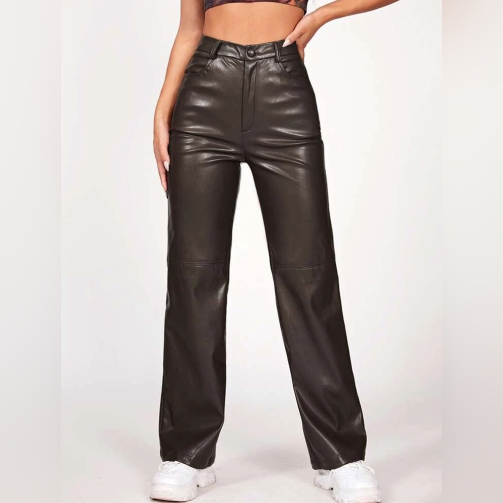 Brown PU Leather Pants